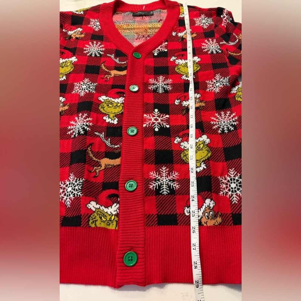 Dr. Seuss The Grinch Men’s Christmas Cardigan Buffalo Plaid Size M NWOT - Picture 7 of 9